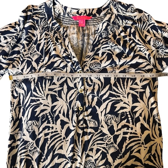 Lilly Pulitzer Cath 3/4 Sleeve Dress in the Aegean Navy Beach Path print SZ M - Picture 5 of 6